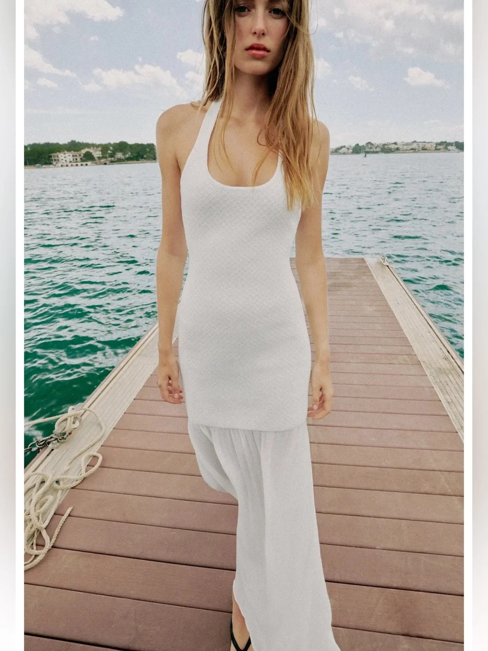 Zara COMBINATION KNIT HALTER DRESS